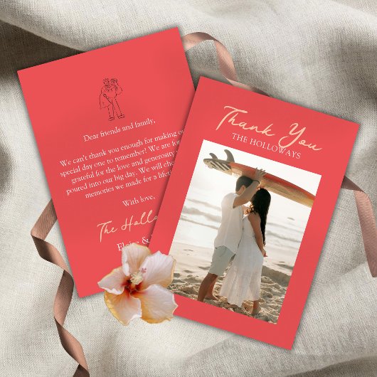 Tropical Coral Pink Flat Thank You Card Bedankkaart