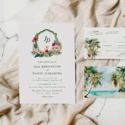 Tropical Crest Hibiscus Hawaii Destination Wedding Kaart