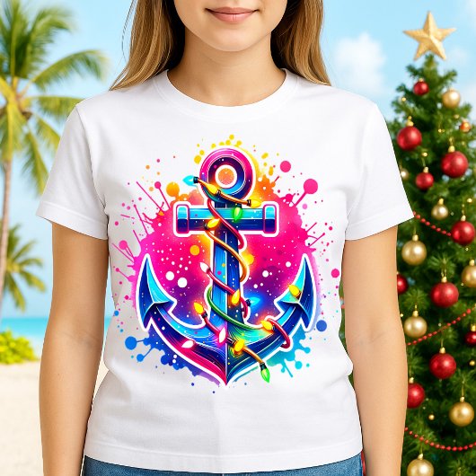 Tropical Cruise Christmas Anchor with Lights T-shirt