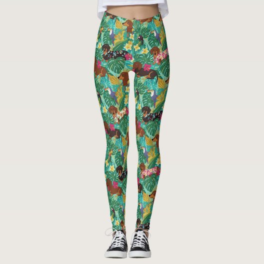 Tropical Dachshund Beach Vibes Leggings (Voorkant)