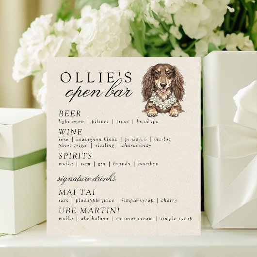 Tropical Dachshund Wedding Open Bar Menu Reclamebord Met Voetstuk