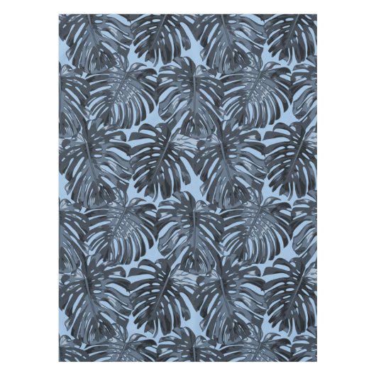 Tropical Dark Blue Monstera Jungle Leaves Tafelkleed (Voorkant)
