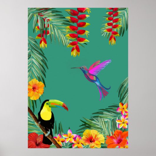 Tropical Delight hummingbird toucan flowers  Poster (Voorkant)