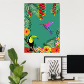 Tropical Delight hummingbird toucan flowers  Poster (Thuiskantoor)