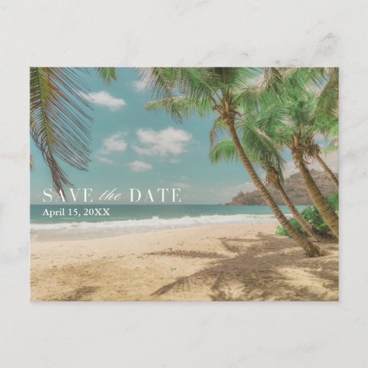 Tropical Destination Beach Wedding Save the Date Aankondigingskaart (Voorkant)