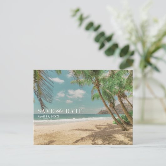 Tropical Destination Beach Wedding Save the Date Aankondigingskaart (Staand voorkant)