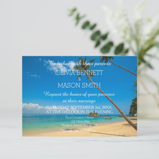 Tropical Destination Beach Zee Wedding Kaart (Staand voorkant)