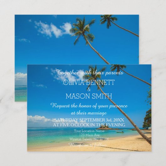 Tropical Destination Beach Zee Wedding Kaart (Voorkant / Achterkant)