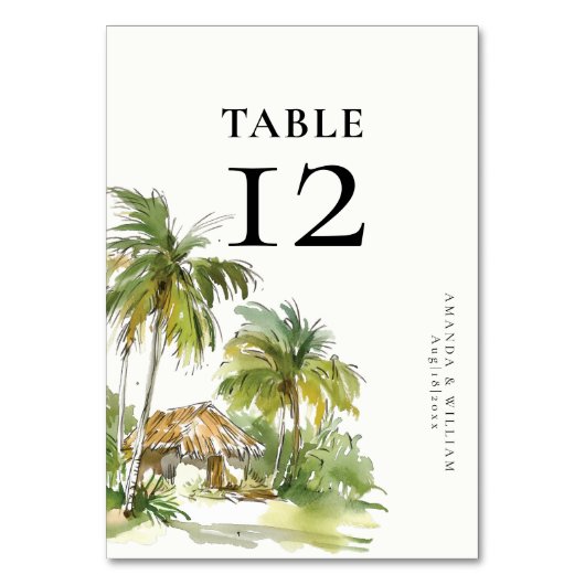 Tropical Destination Table Number Card Kaart (Voorkant)