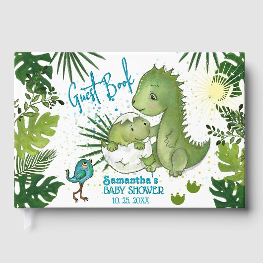 Tropical Dino Baby shower Gastboek Verhaal Verhaal Gastenboek (Voorkant)
