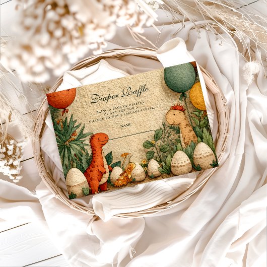 Tropical Dinosaur Theme Baby Shower Diapper Raffle Informatiekaartje