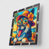 Tropical Dog Zonnebril Cartoon Vierkante Klok (Hoek)