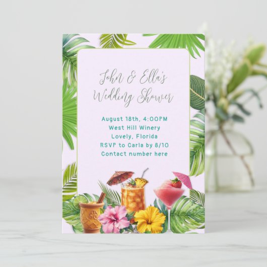 Tropical Drinks Couples Shower invitation Kaart (Staand voorkant)