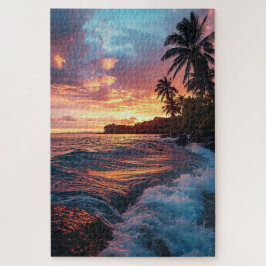 Tropical Dusk Serenity in roze sinaasappel en geel Legpuzzel