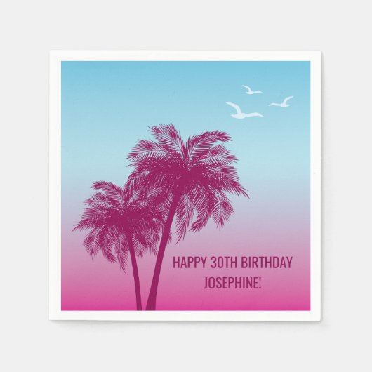 Tropical Dusk With Pink Palm Trees Happy Birthday Servet (Voorkant)