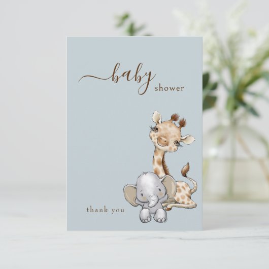 Tropical Dusty Blue Oerwoud Baby shower Bedankkaart (Staand voorkant)