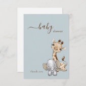 Tropical Dusty Blue Oerwoud Baby shower Bedankkaart (Voorkant / Achterkant)