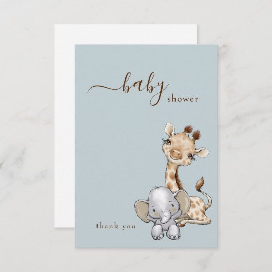 Tropical Dusty Blue Oerwoud Baby shower Bedankkaart (Voorkant / Achterkant)