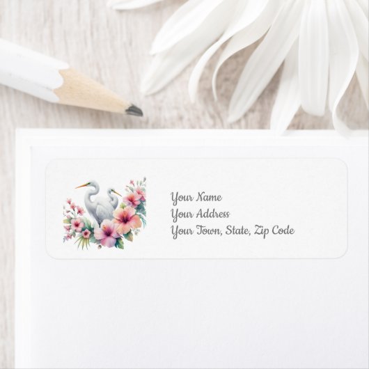 Tropical Egret Bird Island Beach aan de kust Etiket (Insitu)