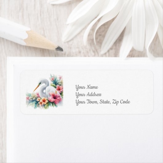 Tropical Egret Bird Island Beach aan de kust Etiket (Insitu)