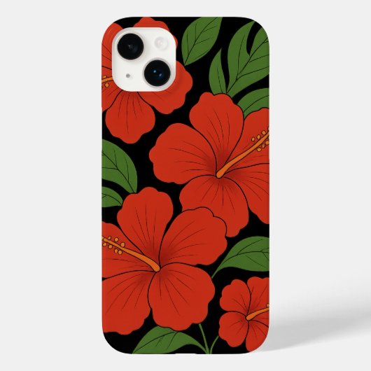 Tropical Elegance Red Hibiscus on Black Case-Mate iPhone Case (Achterkant)