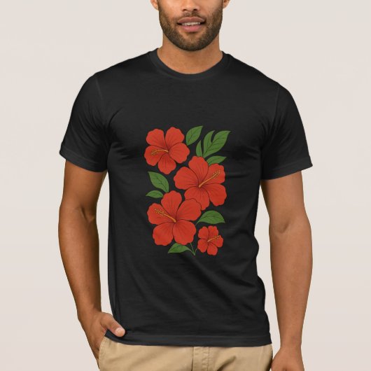 Tropical Elegance Red Hibiscus on Black T-shirt (Voorkant)