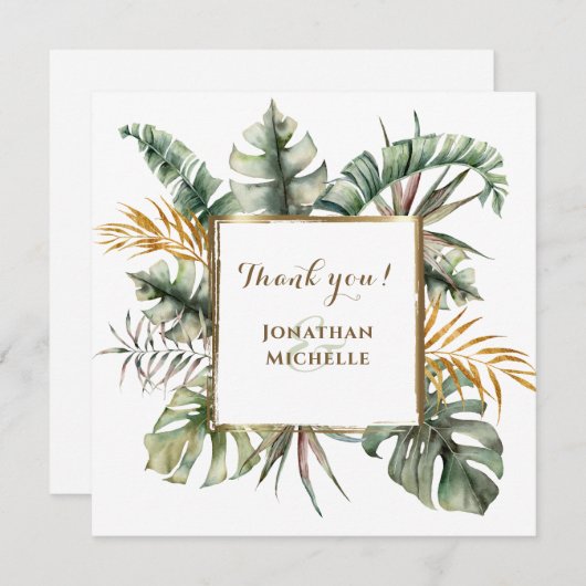 Tropical Elegant Watercolor Palms Thank You Card (Voorkant / Achterkant)