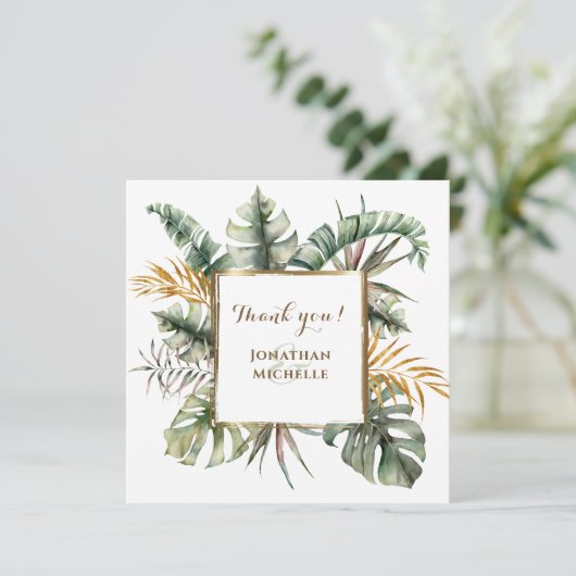Tropical Elegant Watercolor Palms Thank You Card (Staand voorkant)