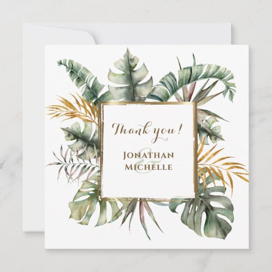 Tropical Elegant Watercolor Palms Thank You Card (Voorkant)