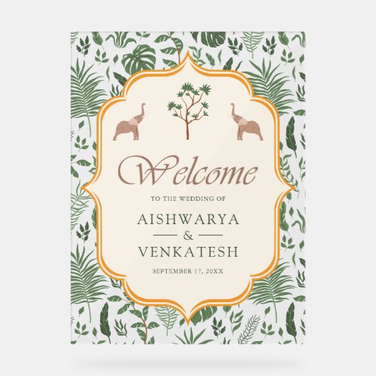 Tropical Elephant Indian Wedding Welcome Acryl Bord (Voorkant)