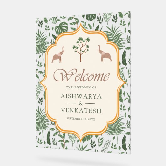 Tropical Elephant Indian Wedding Welcome Acryl Bord (Hoek)