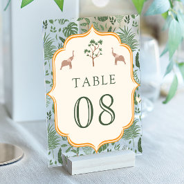 Tropical Elephant Wedding Acrylic Table Number Acryl Uitnodigingen
