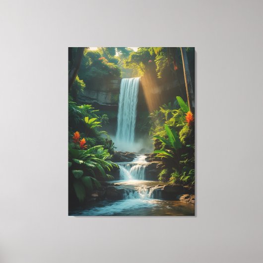 Tropical Escape - Diep Oerwoud Waterval Canvas Kun (Voorkant)