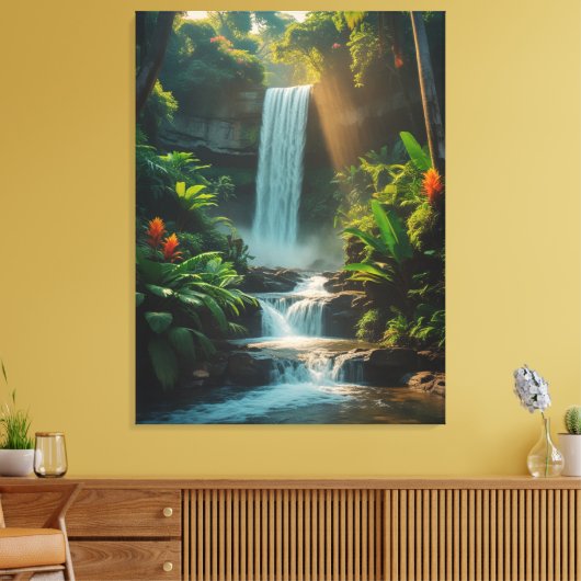 Tropical Escape - Diep Oerwoud Waterval Canvas Kun Afdruk (Insitu (Woonkamer))