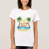 Tropical Escape Palm Beach Waterverf Shirt (Voorkant)