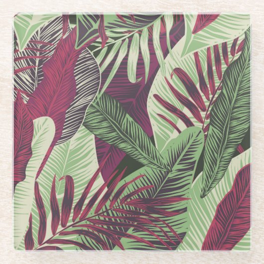 Tropical Exotic: Trendy groen naadloos Glazen Onderzetter (Voorkant)