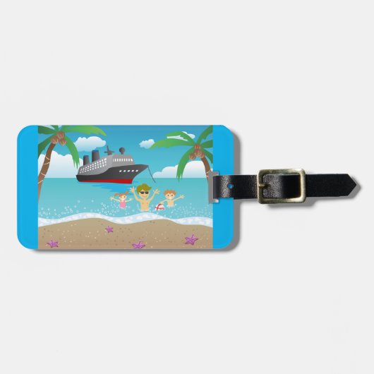 Tropical Family Beach Cruise Fun Bagagelabel (Voorkant horizontaal)