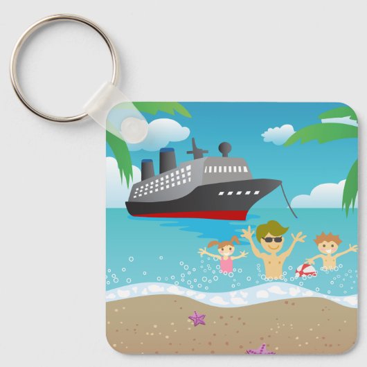 Tropical Family Beach Cruise Fun Sleutelhanger (Voorkant)