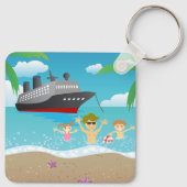 Tropical Family Beach Cruise Fun Sleutelhanger (Achterkant)