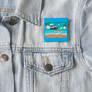 Tropical Family Beach Cruise Fun Vierkante Button 5,1 Cm