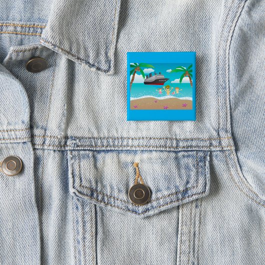 Tropical Family Beach Cruise Fun Vierkante Button 5,1 Cm