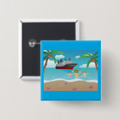 Tropical Family Beach Cruise Fun Vierkante Button 5,1 Cm (Voorkant /achterkant)