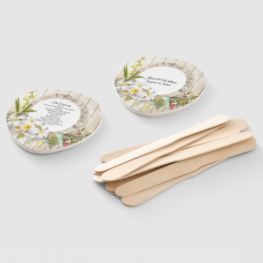 Tropical Faux Wood and Floral Wedding Program Handwaaier (Niet-gemonteerd)