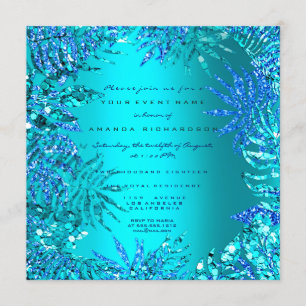 Tropical Fern Beach Ocean Blue Turquoise Glitter Kaart