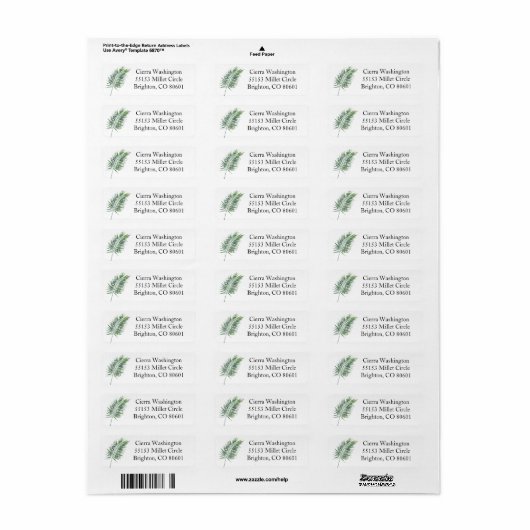 Tropical Fern Return Address Label (Full Sheet)
