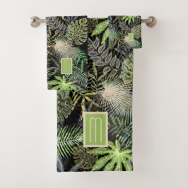 Tropical Ferns Green Monogram Bad Handdoek