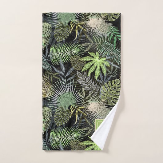 Tropical Ferns Green Monogram Bad Handdoek (Handdoek)
