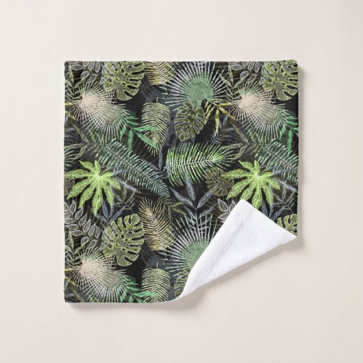 Tropical Ferns Green Monogram Bad Handdoek (Wasdoekje)
