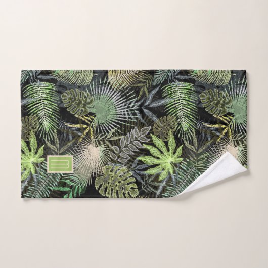 Tropical Ferns Green Monogram Bad Handdoek (Handdoek)