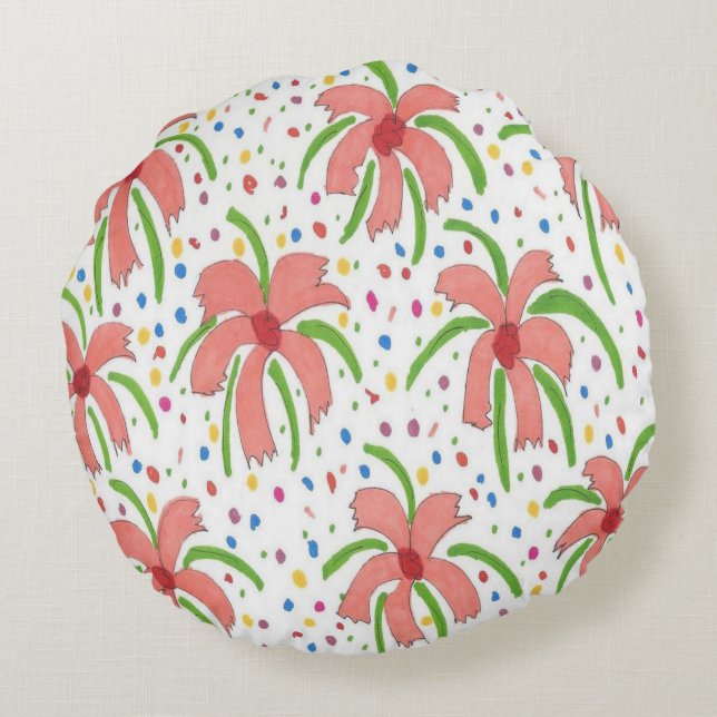 Tropical Fiesta Flowers Rond Kussen (Achterkant)